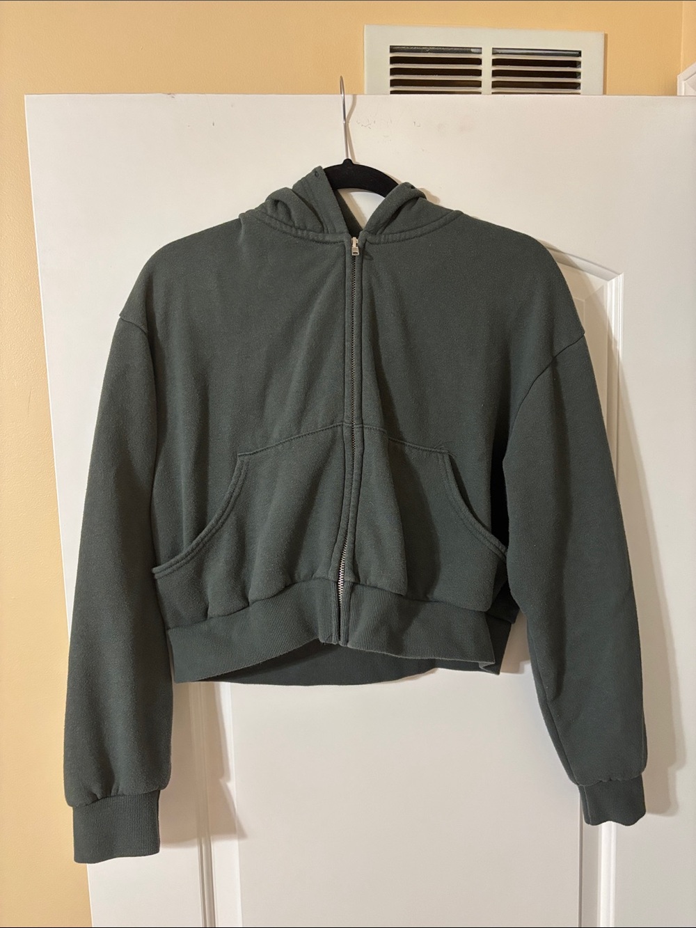 Cropped Zip-Up Hoodie in Deep Green